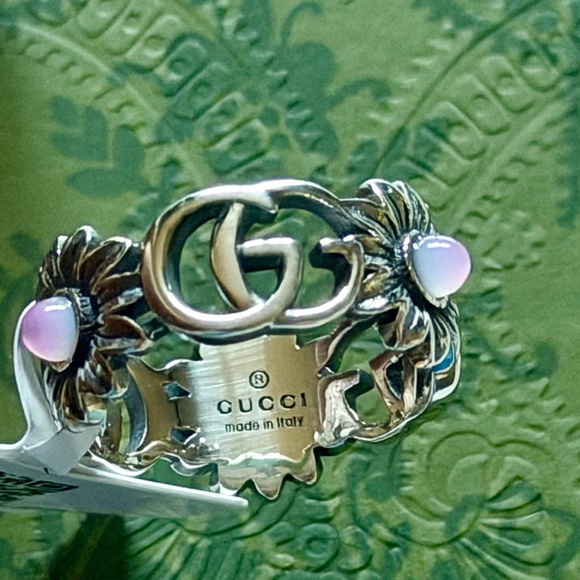 Gucci Silver Ring with Pink Stones G Logo Size 6 - Picture 1 of 7